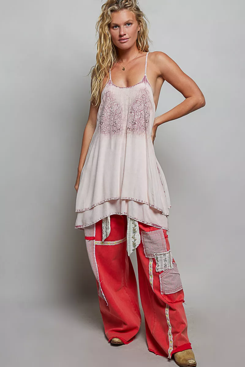 POL Solid Vintage Wash Embroidered Sleeveless Cotton Mini Dress - Image 5