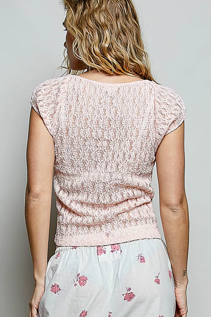 POL Sweetheart Neck Lace Short Sleeve Top - Image 4