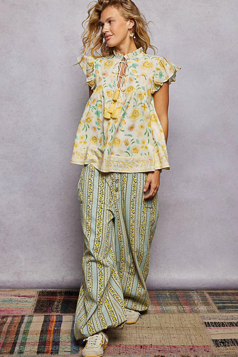 POL Tassel Tied Floral Flutter Sleeve Blouse - Image 5