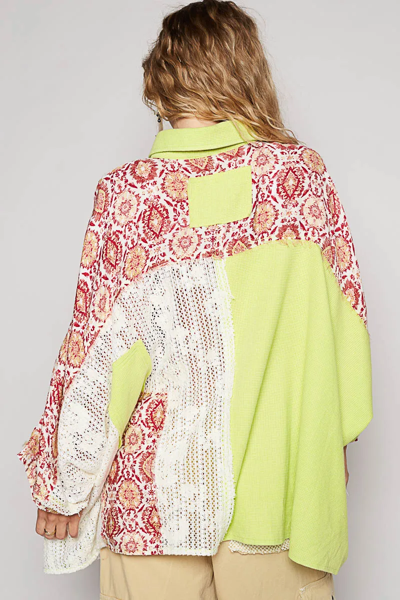 POL Thermal and Crochet Lace Mix Shirt with Floral Pattern - Image 4