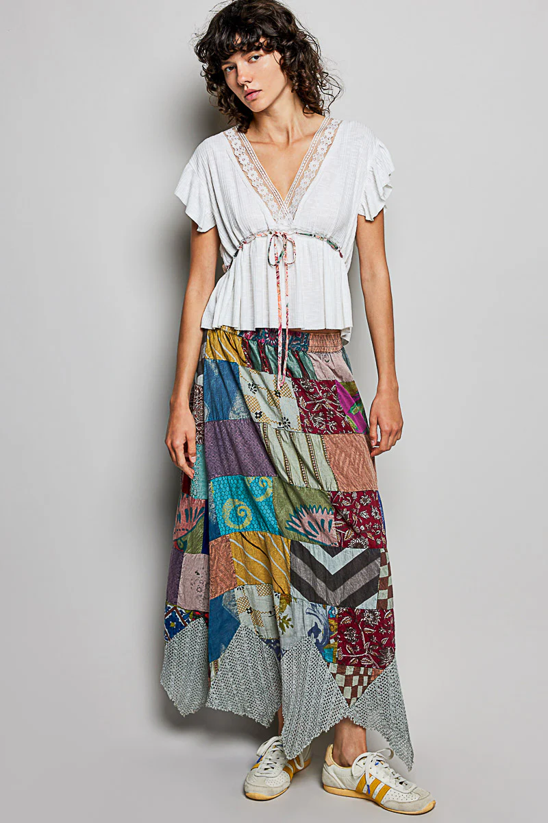 POL Tied Ruffled V-Neck Short Sleeve Blouse with Lace Detail - Image 5