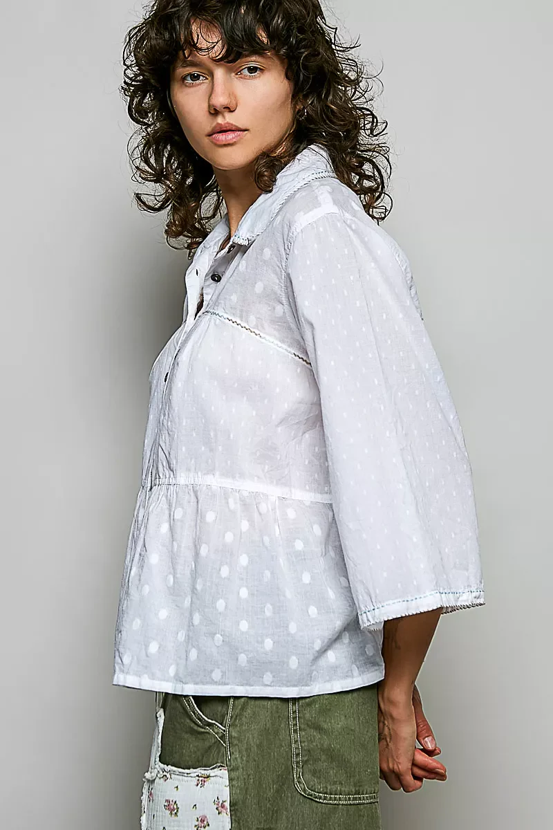 POL Tonal Dot Weave Textured Button Front Shirt - Image 2