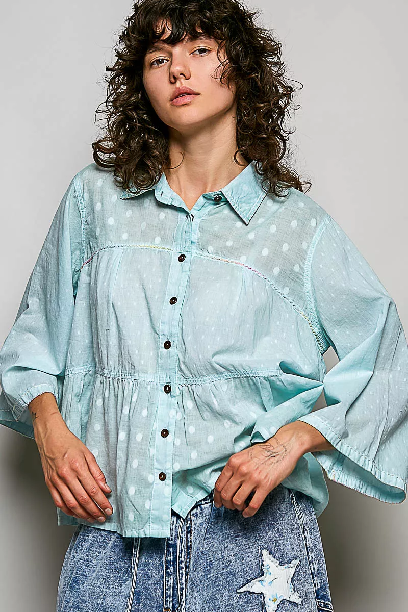 POL Tonal Dot Weave Textured Button Front Shirt - Image 4
