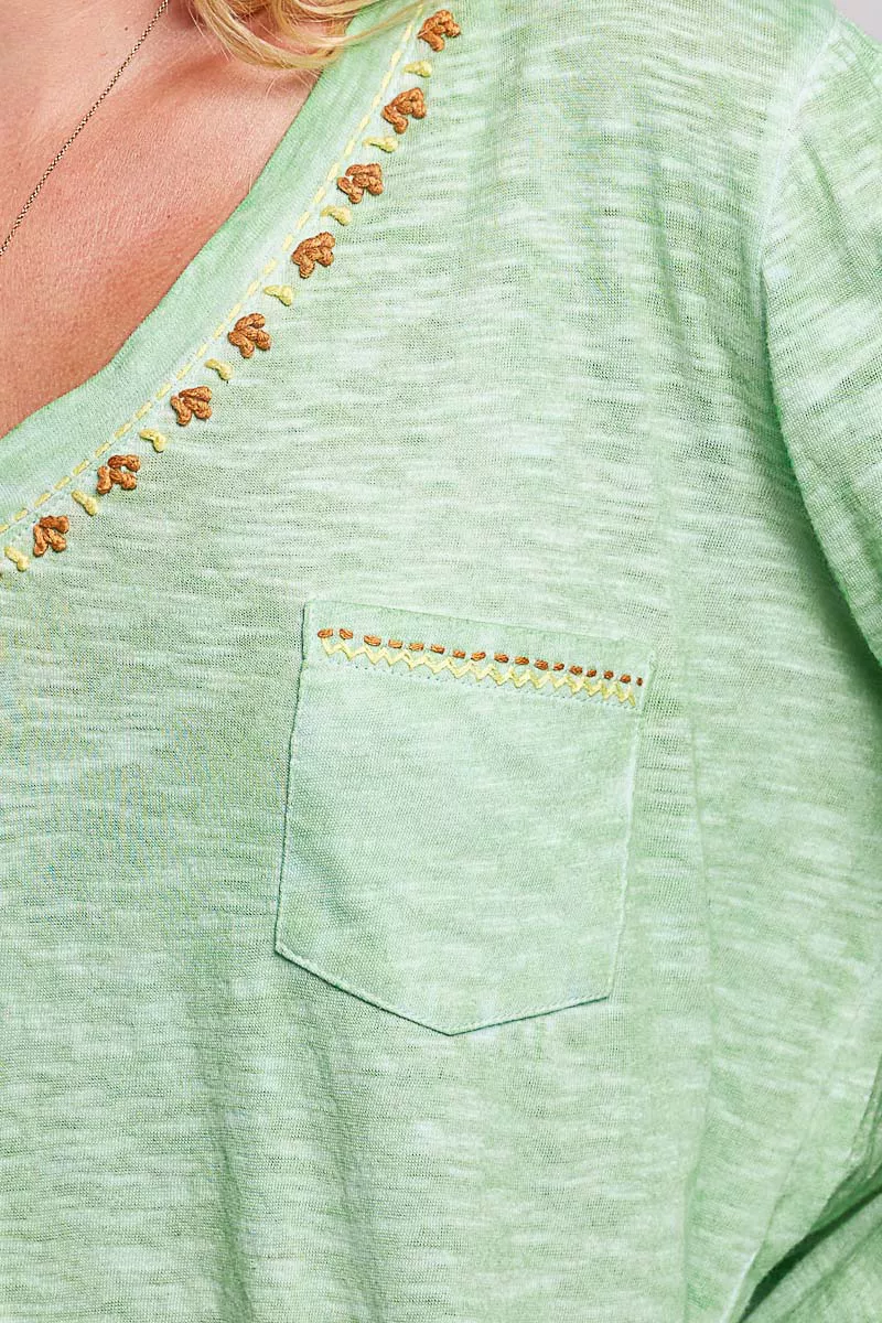 POL V-Neck Contrast Stitch Lightweight Knit Long Sleeve Top - Image 6
