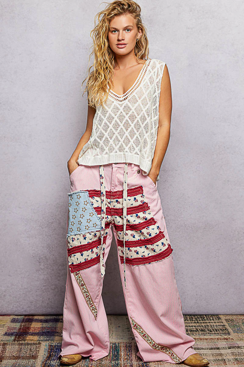 POL V-Neck Crochet Tank with Diamond Weave Knit Patterns - Image 5