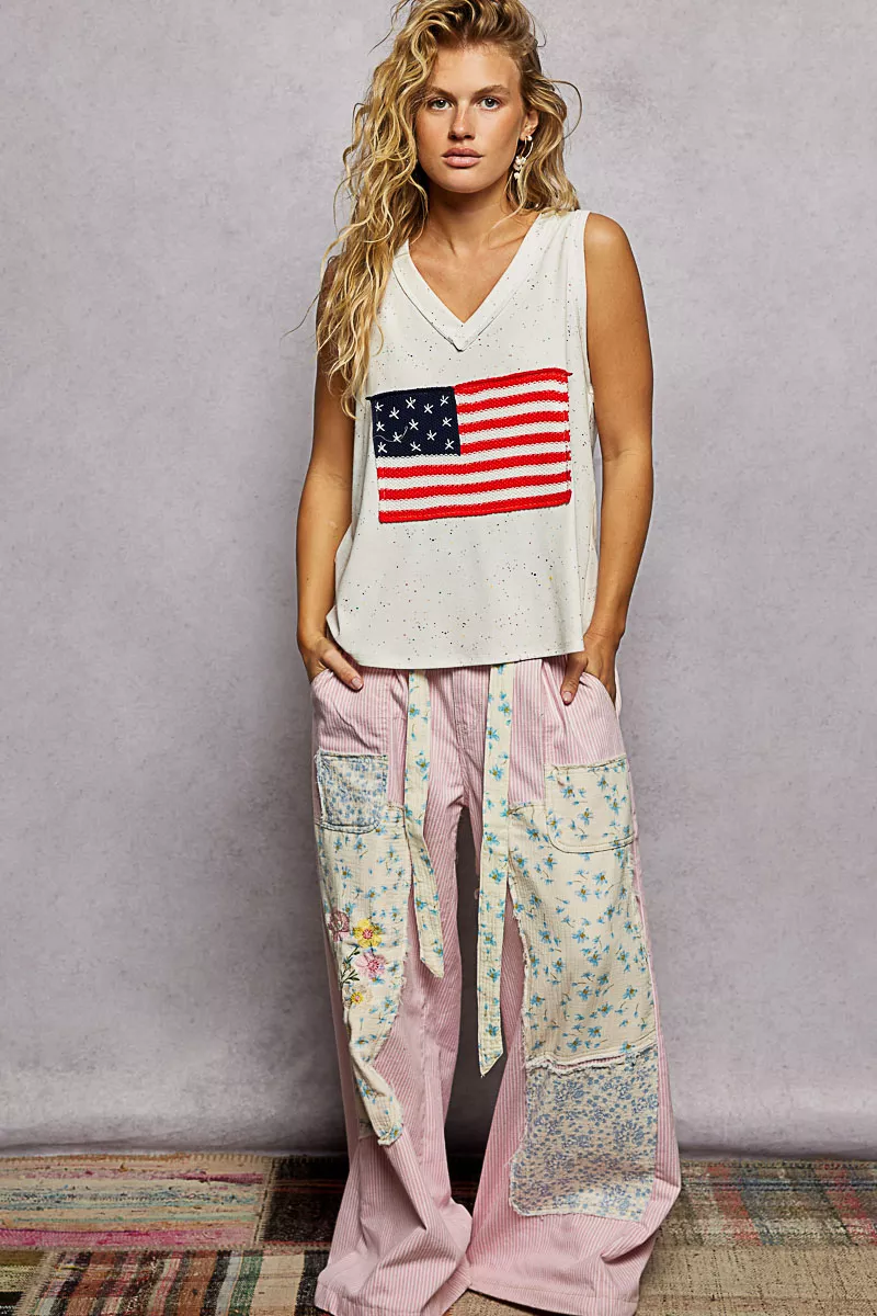 POL V-Neck Ribbed Tank with American Flag Patch and Star Back Patch - Image 6