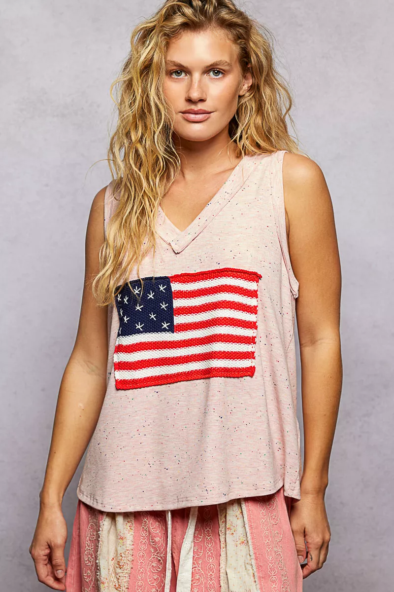 POL V-Neck Ribbed Tank with American Flag Patch and Star Back Patch - Image 7