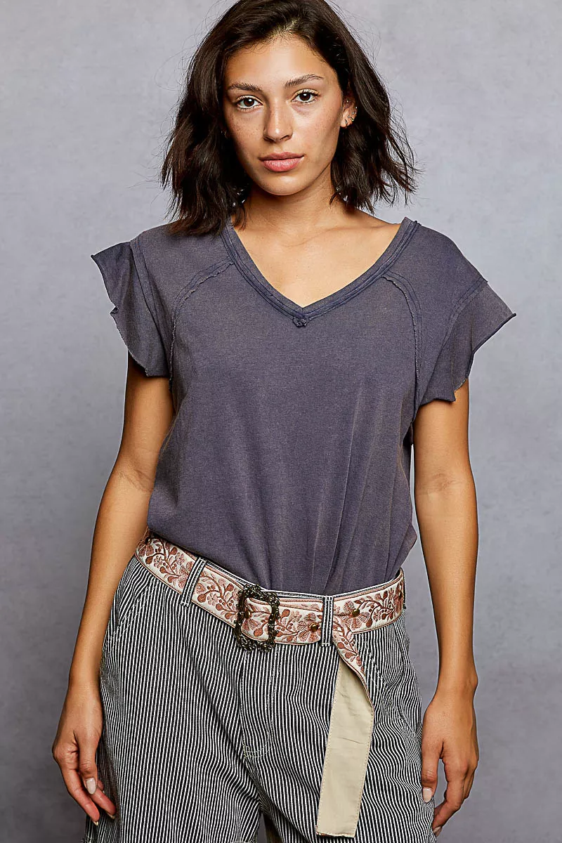 POL V-Neck Short Sleeve T-Shirt with Ruffle Sleeve - Image 2
