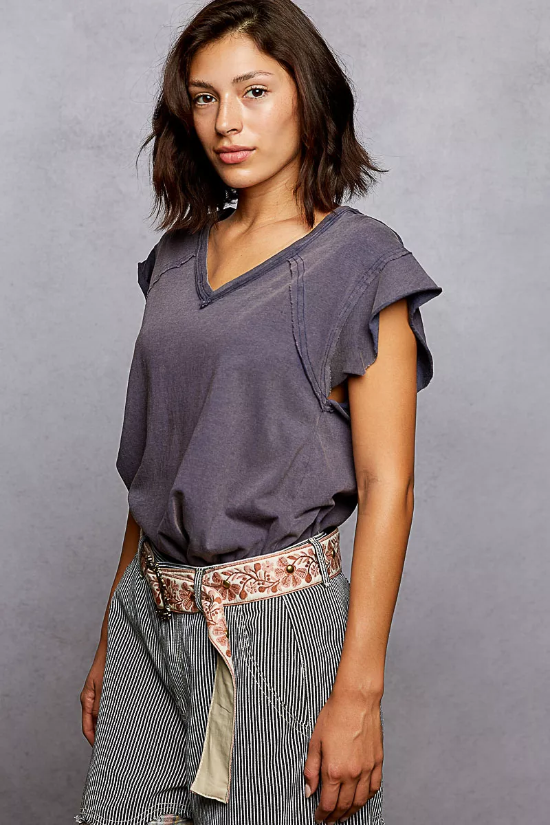 POL V-Neck Short Sleeve T-Shirt with Ruffle Sleeve - Image 3