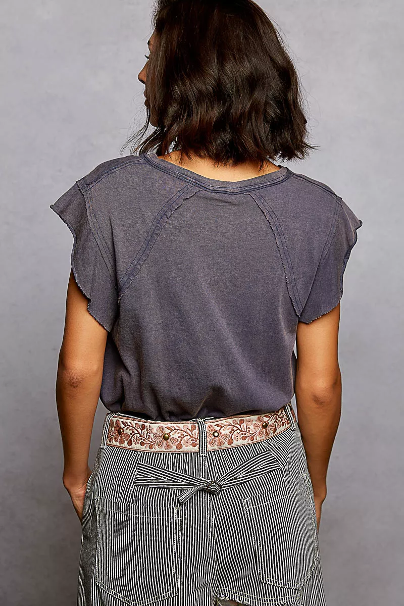 POL V-Neck Short Sleeve T-Shirt with Ruffle Sleeve - Image 4