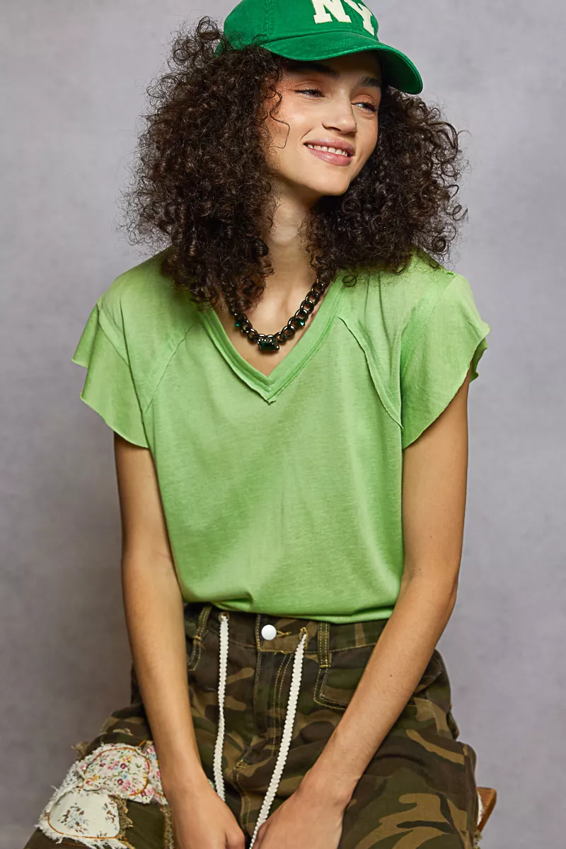 POL V-Neck Short Sleeve T-Shirt with Ruffle Sleeve - Image 3