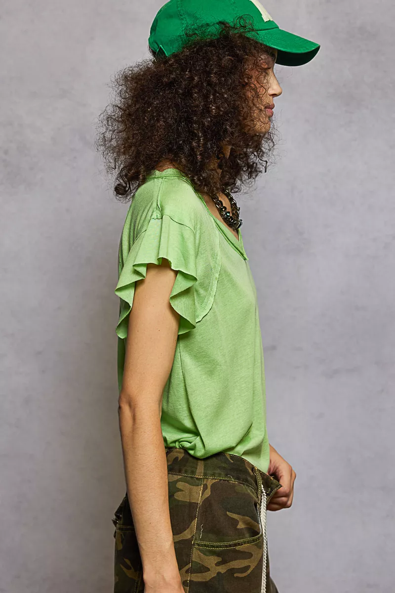 POL V-Neck Short Sleeve T-Shirt with Ruffle Sleeve - Image 4