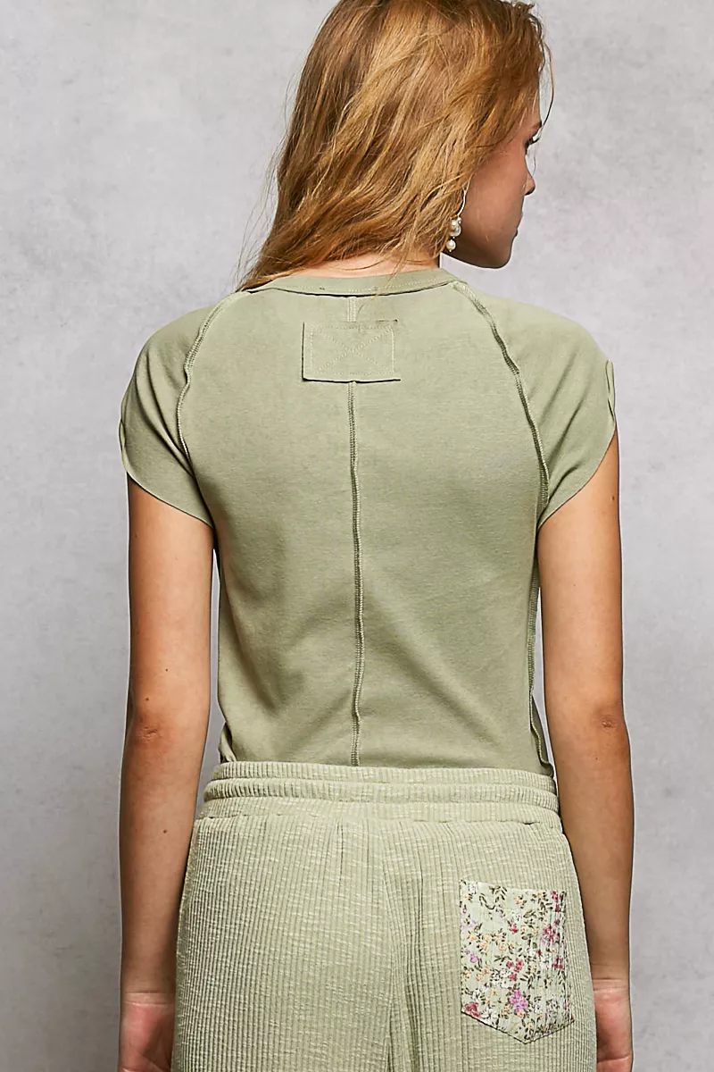 POL V-Neck Short Sleeve Washed T-Shirt with Outseam - Image 4