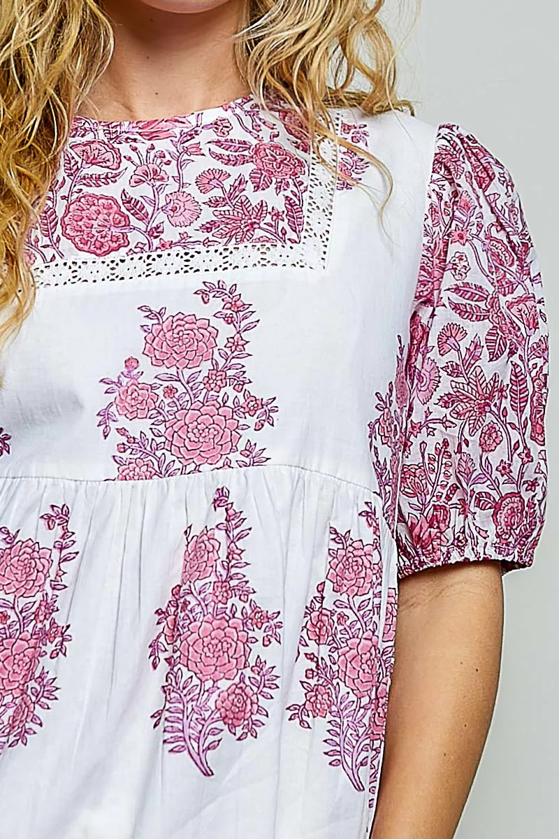 POL Vintage Hand Block Print Floral Woven Blouse - Image 6