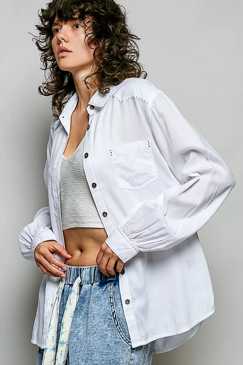 POL Washed Textured Cotton Western Button Front Shirt - Image 2
