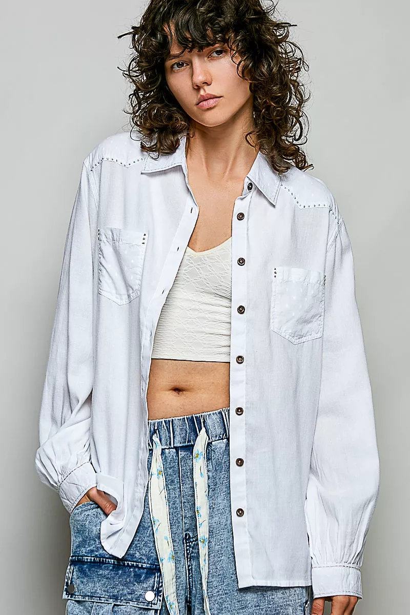 POL Washed Textured Cotton Western Button Front Shirt - Image 4
