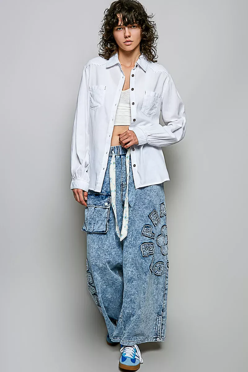 POL Washed Textured Cotton Western Button Front Shirt - Image 5