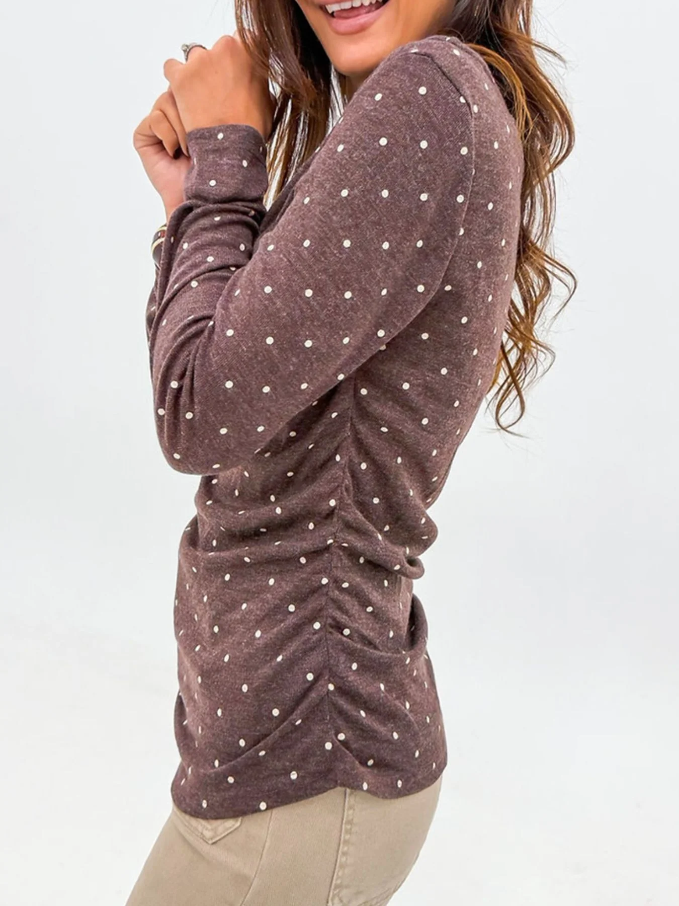 Polka Dot Boat Neck Knit Long Sleeve T Shirt - Image 12