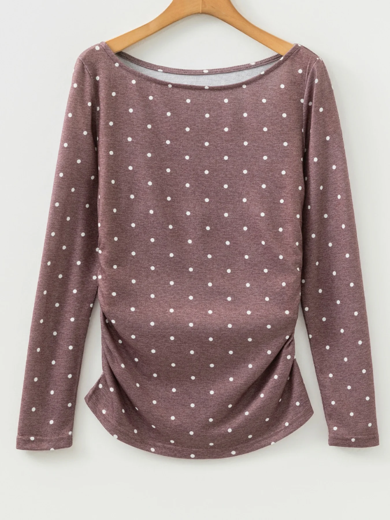 Polka Dot Boat Neck Knit Long Sleeve T Shirt - Image 14
