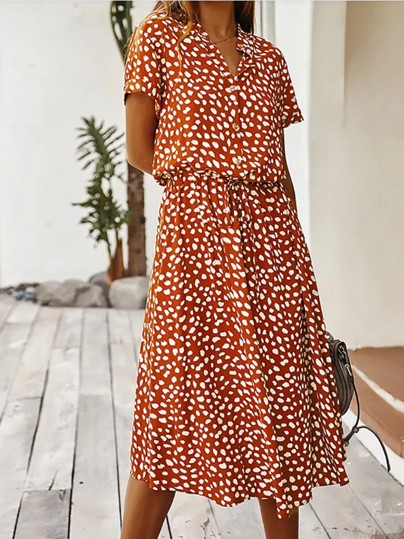 Polka Dot Button Front Midi Dress - Image 10