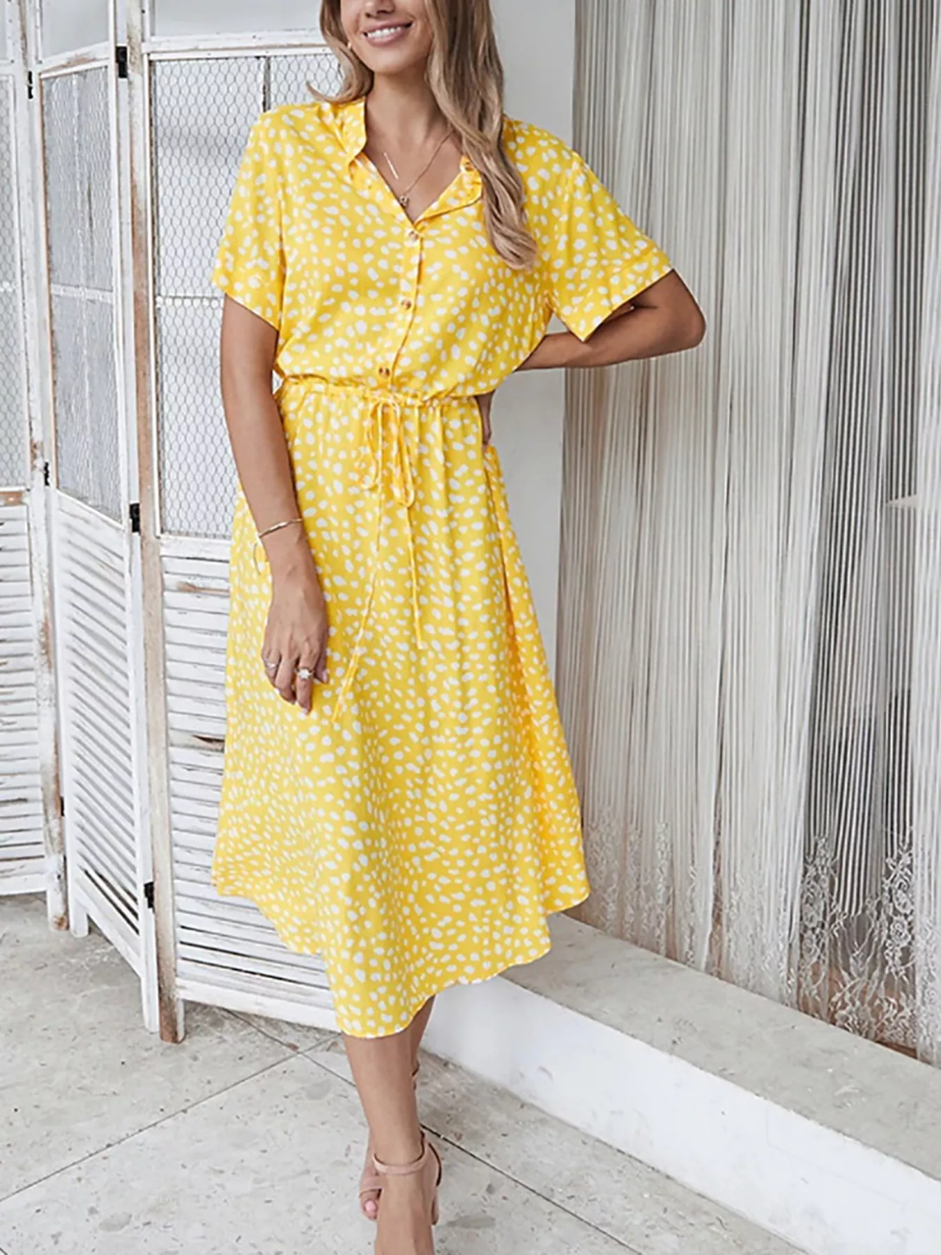 Polka Dot Button Front Midi Dress - Image 2