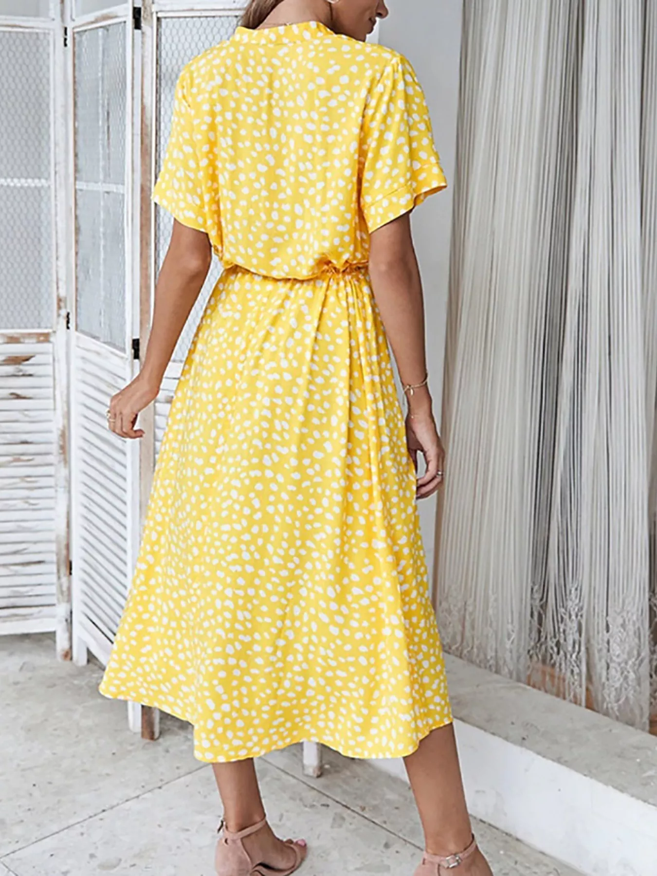 Polka Dot Button Front Midi Dress - Image 3