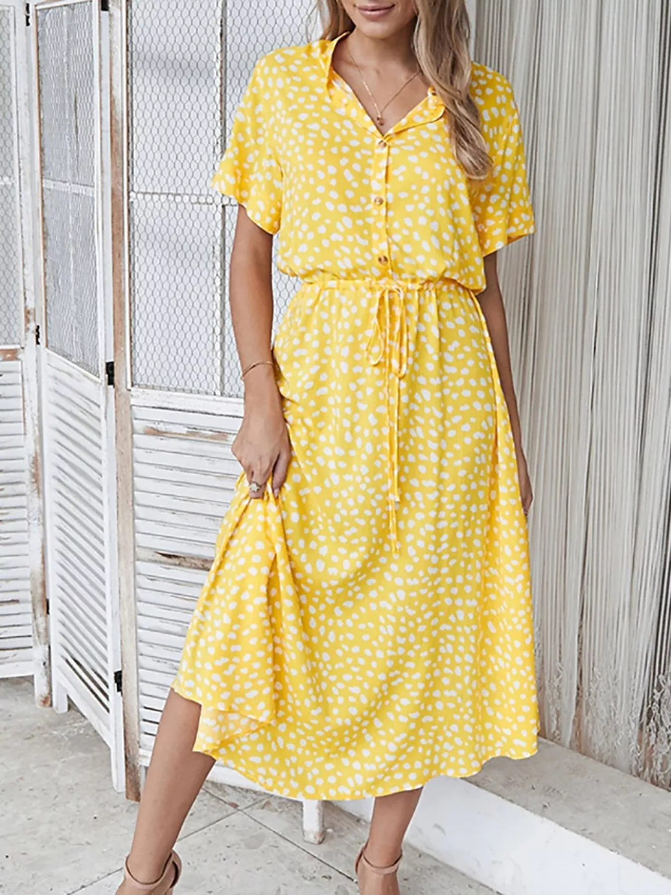 Polka Dot Button Front Midi Dress - Image 5