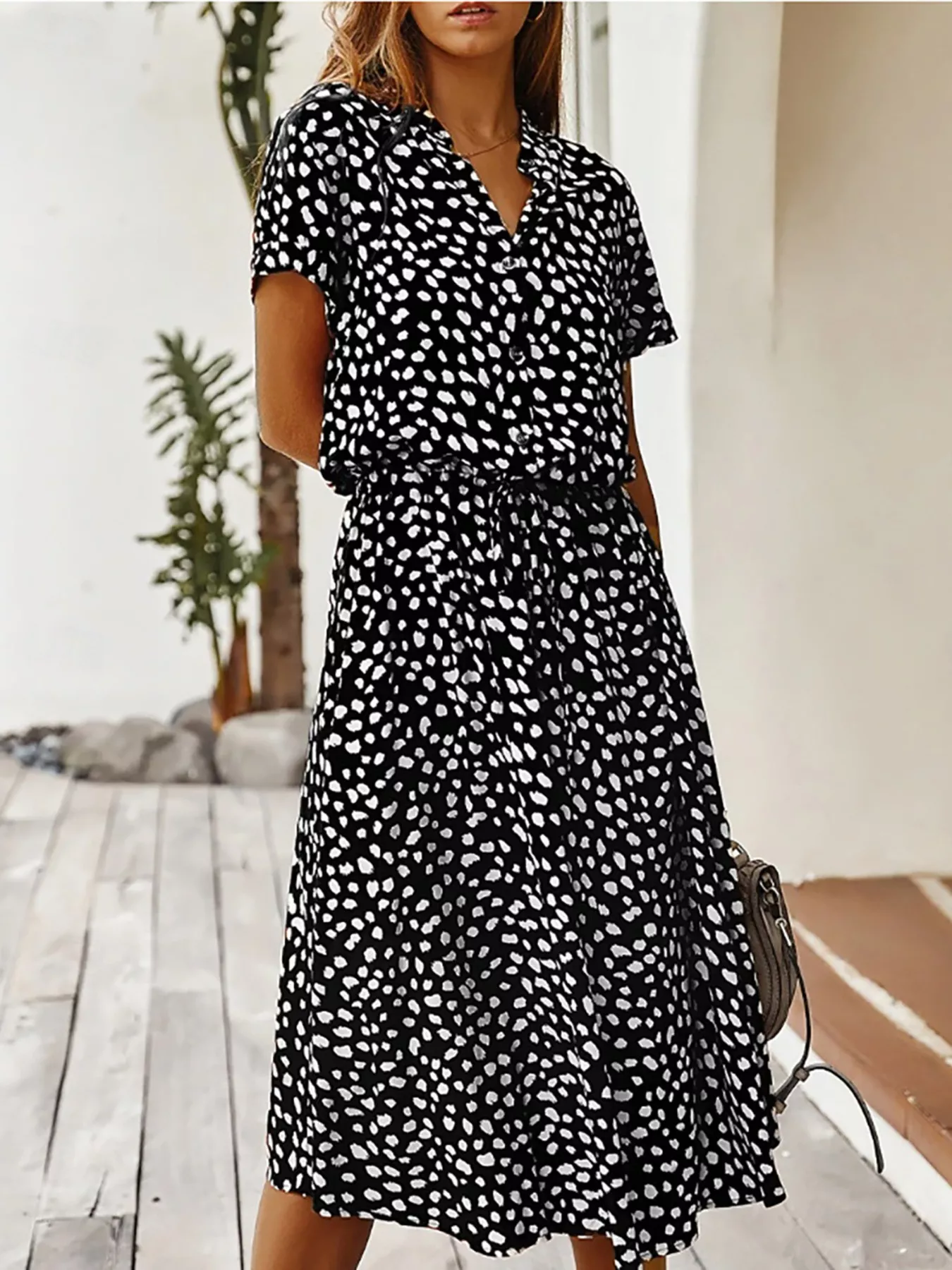 Polka Dot Button Front Midi Dress - Image 6