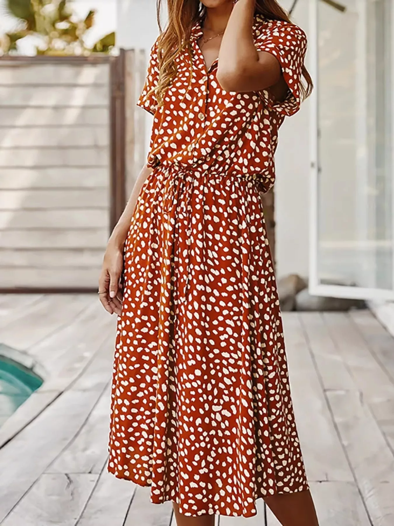 Polka Dot Button Front Midi Dress - Image 9