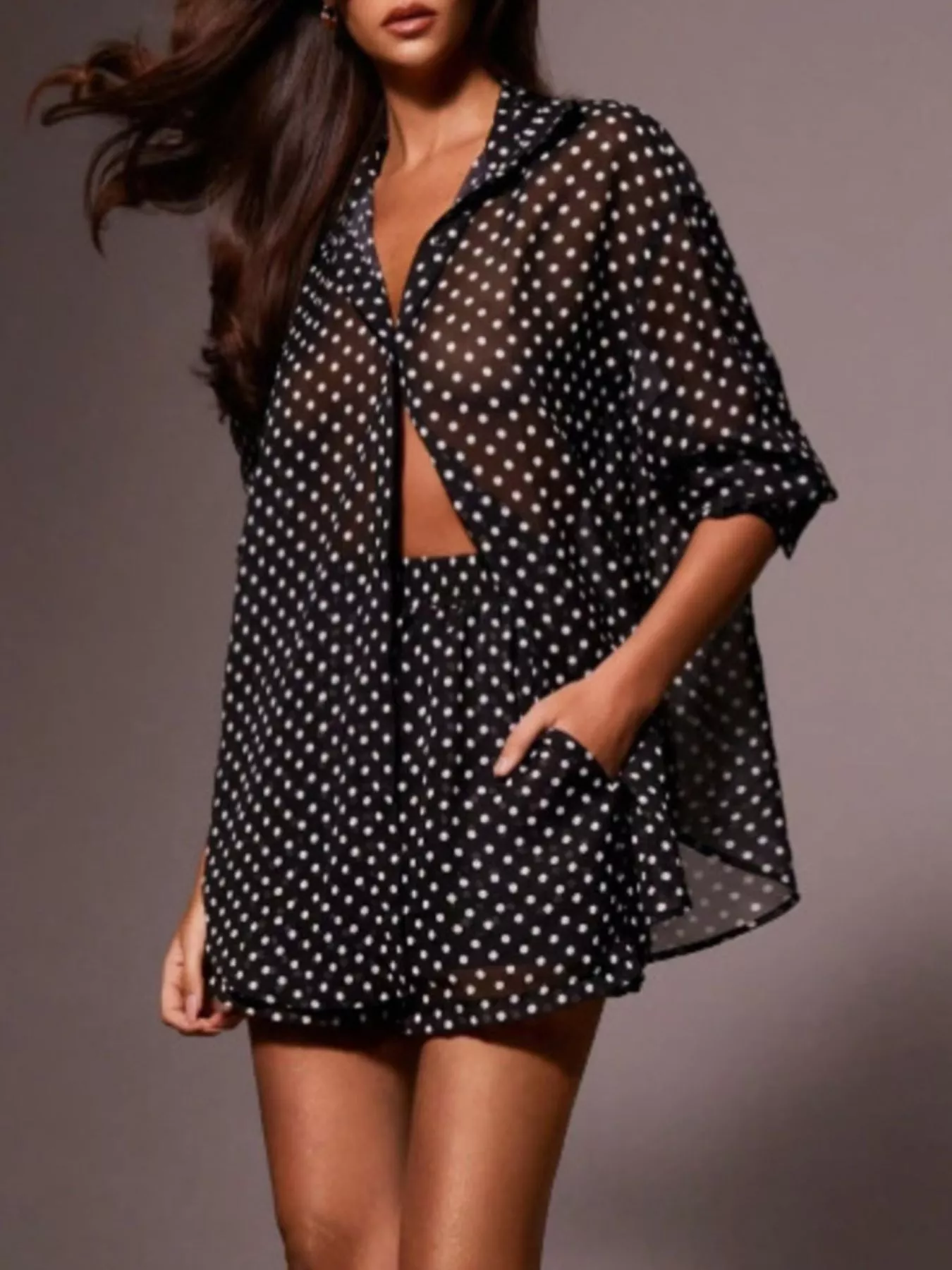 Polka Dot Button Up Shirt and Shorts Set - Image 5