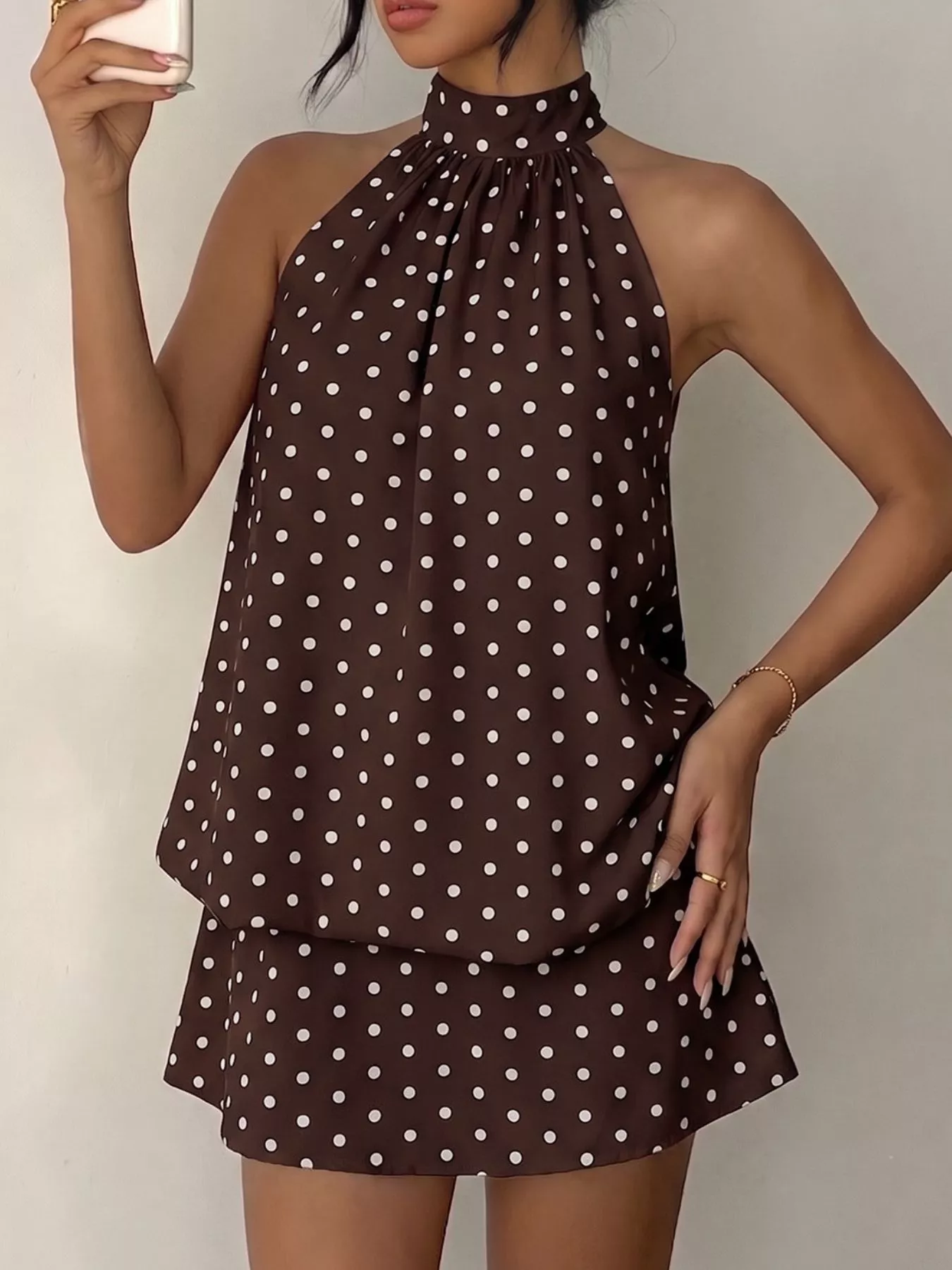 Polka Dot Halter Neck Mini Dress - Image 15