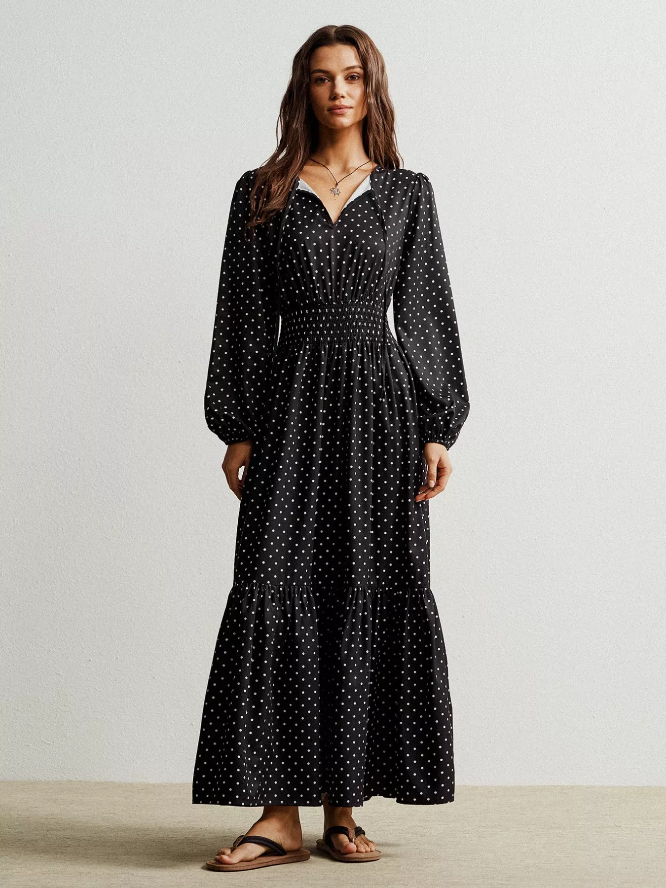 Polka Dot Long Sleeve Maxi Dress - Image 6