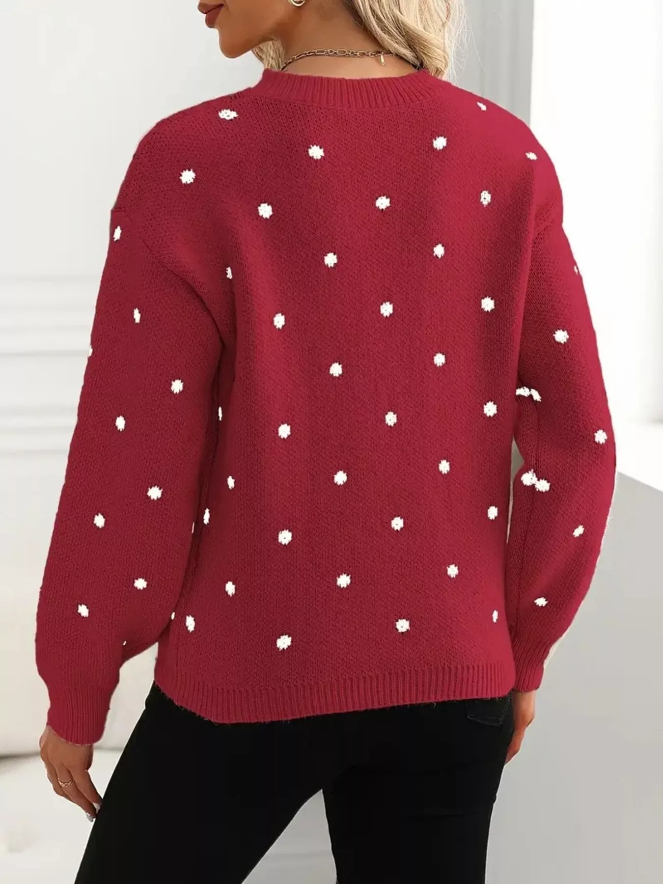 Polka Dot Long Sleeve Sweater - Image 6