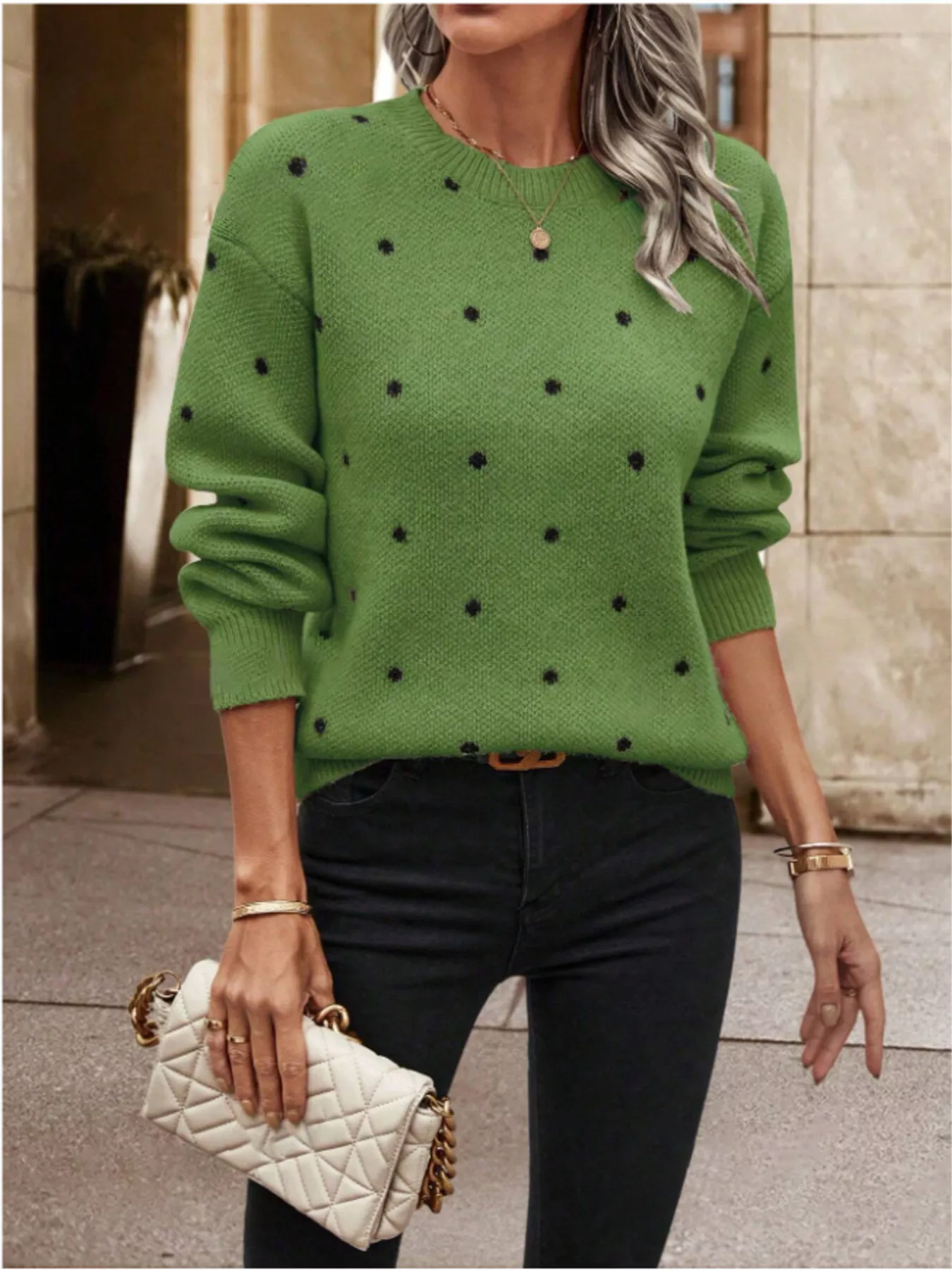 Polka Dot Long Sleeve Sweater - Image 8