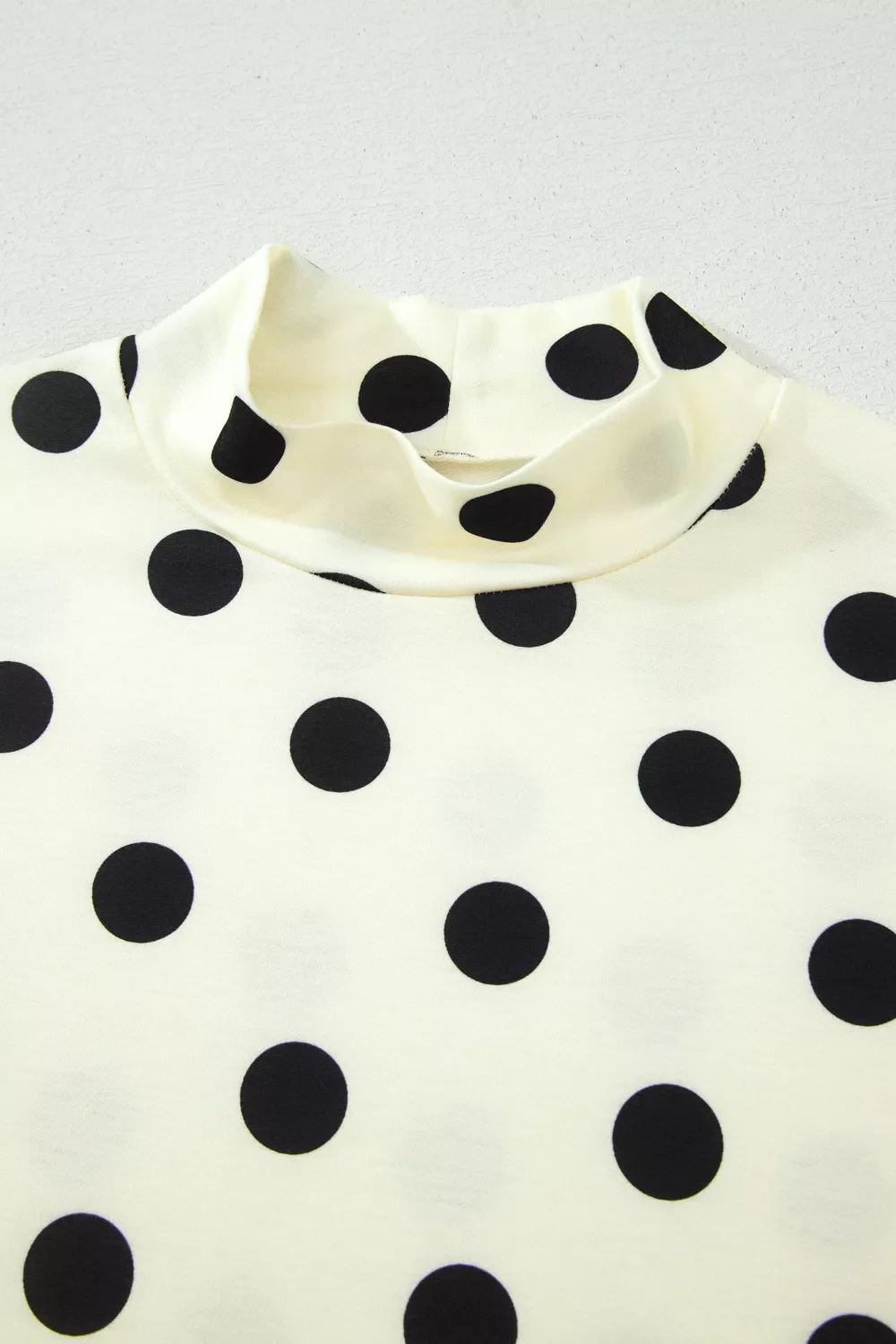 Polka Dot Mock Neck Short Sleeve Blouse - Image 7