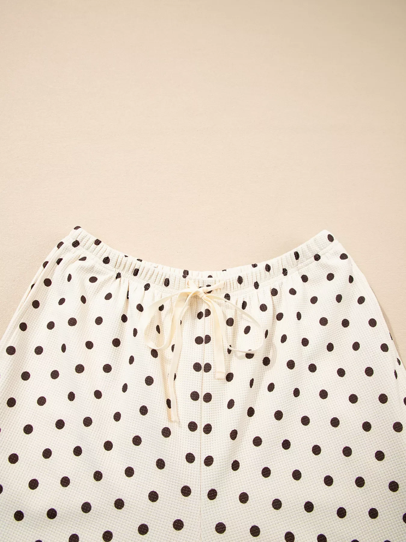 Polka Dot Notched Long Sleeve Top and Drawstring Joggers Lounge Set - Image 11
