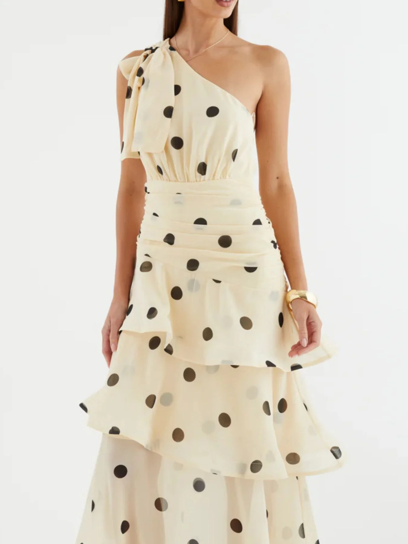 Polka Dot One-Shoulder Ruffle Dress - Image 17
