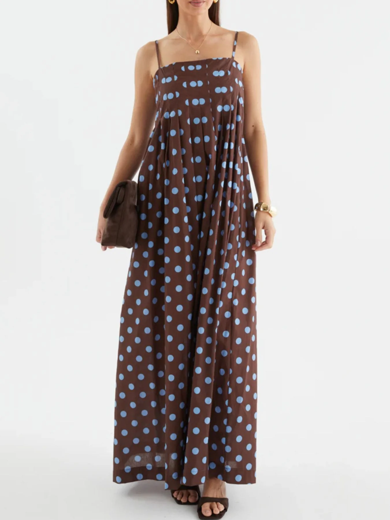Polka Dot Pleated Detail Maxi Dress - Image 5