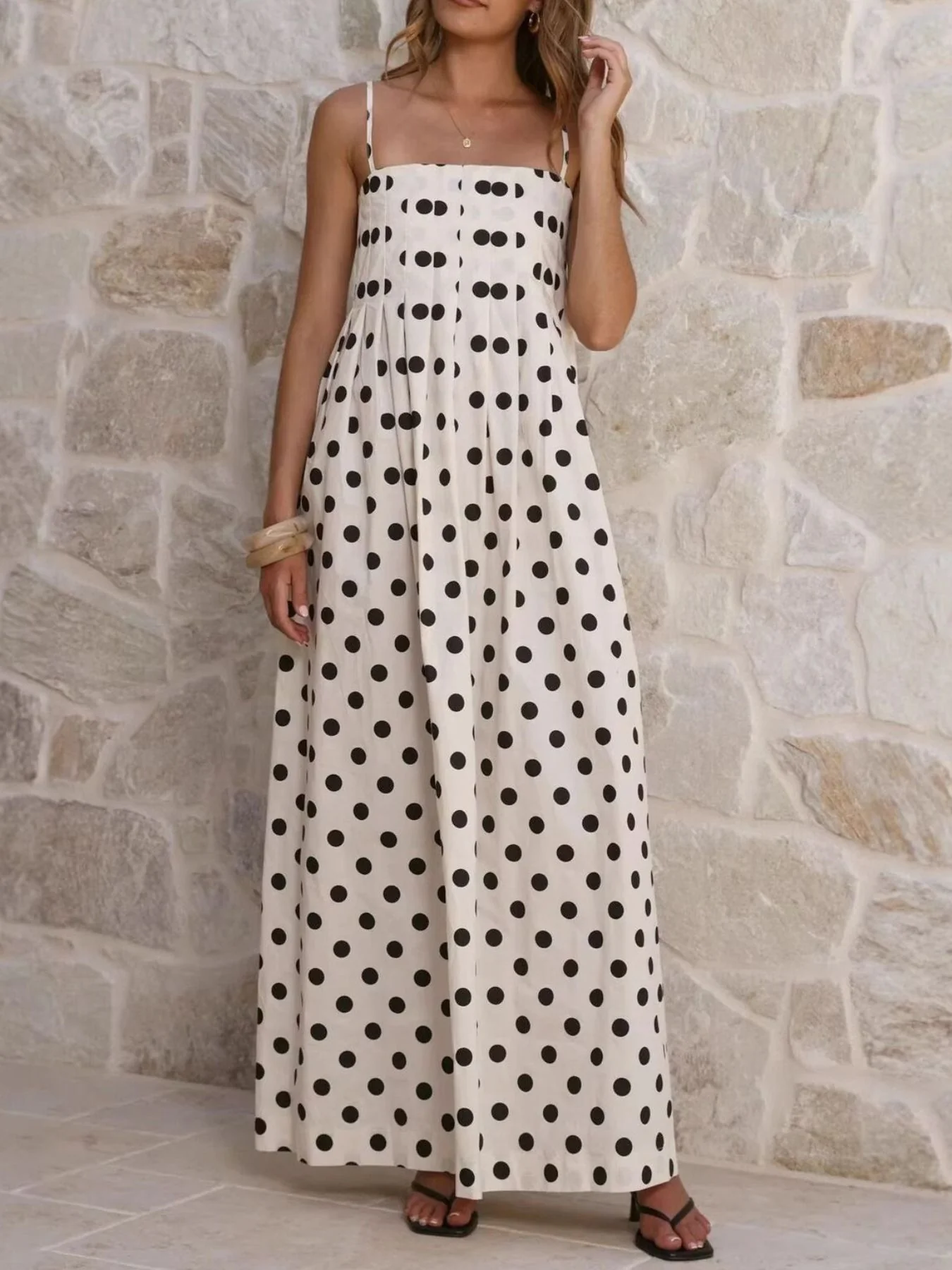 Polka Dot Pleated Detail Maxi Dress - Image 8