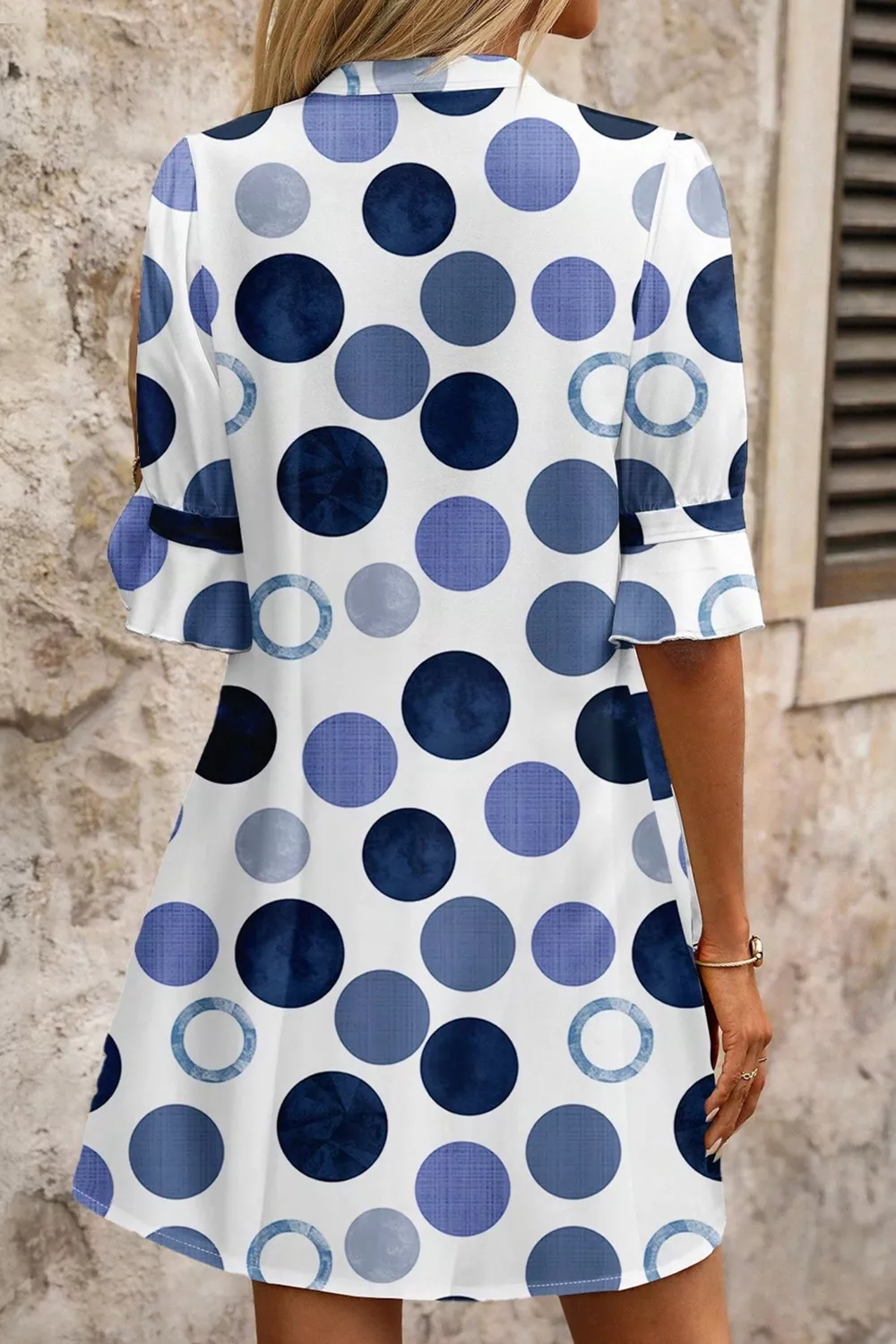 Polka Dot Print Flounced Half Sleeve Casual Vacation Style Mini Dress - Image 2
