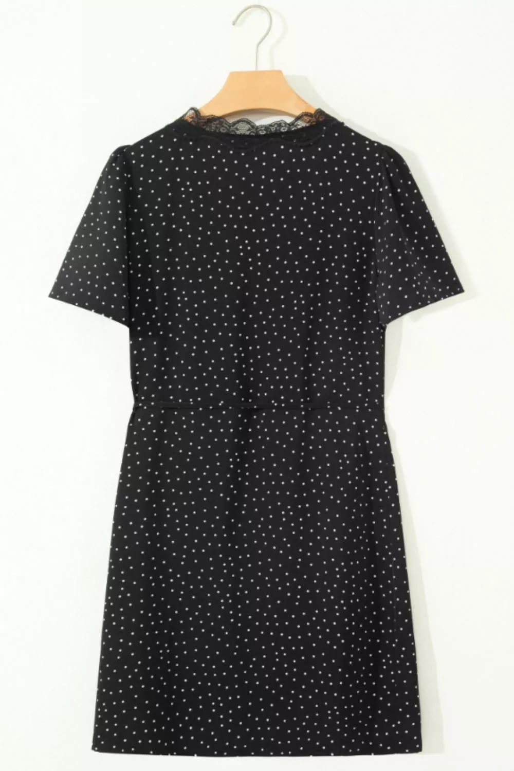 Polka Dot Print Lace Trim Wrap Mini Dress - Image 7