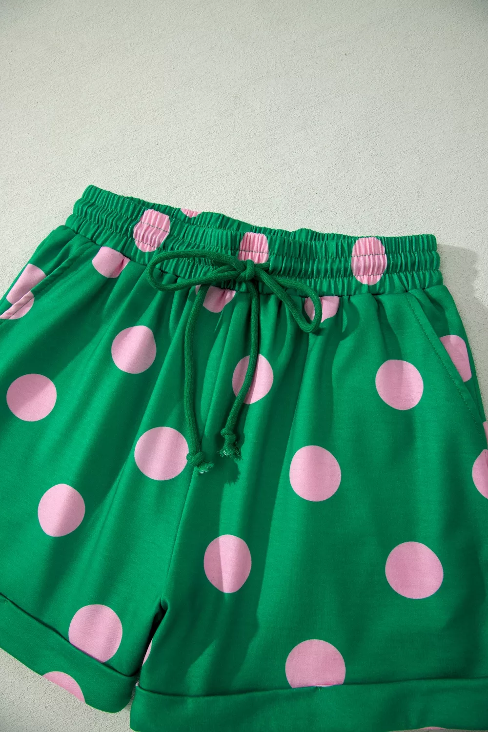 Polka Dot Print V Neck Tee Short Set - Image 7