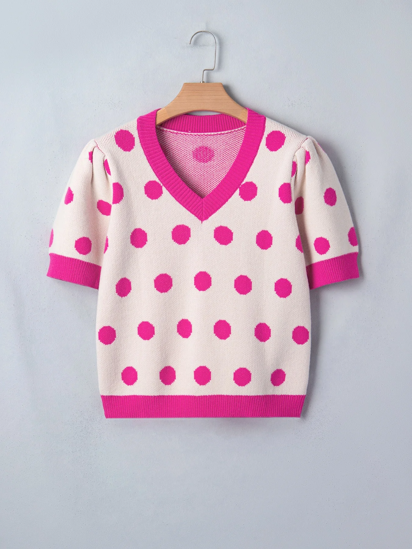 Polka Dot Puff Short Sleeve Sweater Top - Image 4