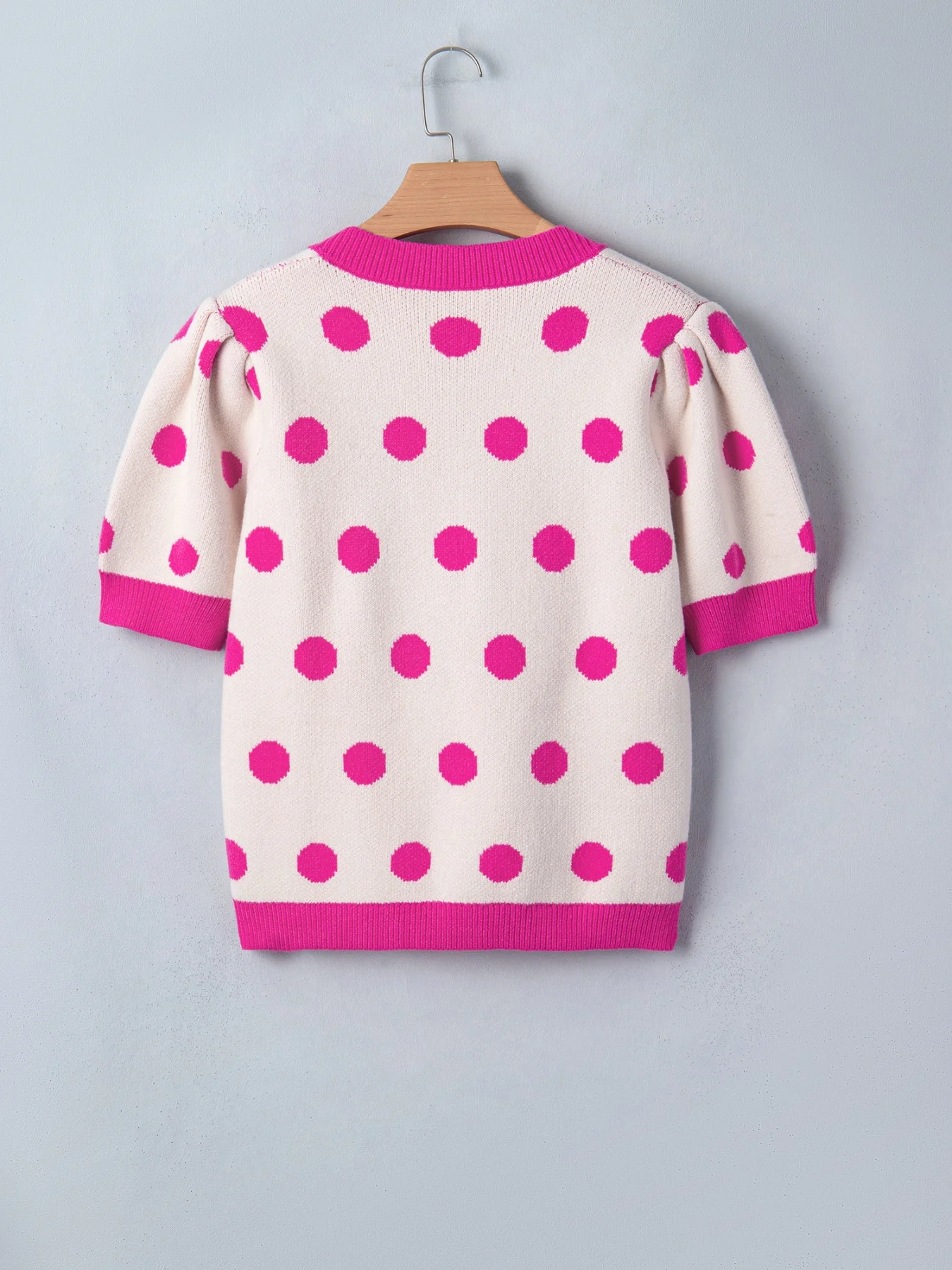 Polka Dot Puff Short Sleeve Sweater Top - Image 5