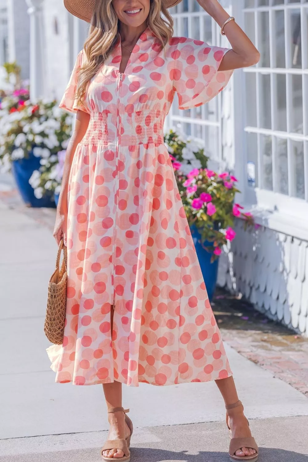 Polka Dot Puff Sleeve Midi Dress - Image 4