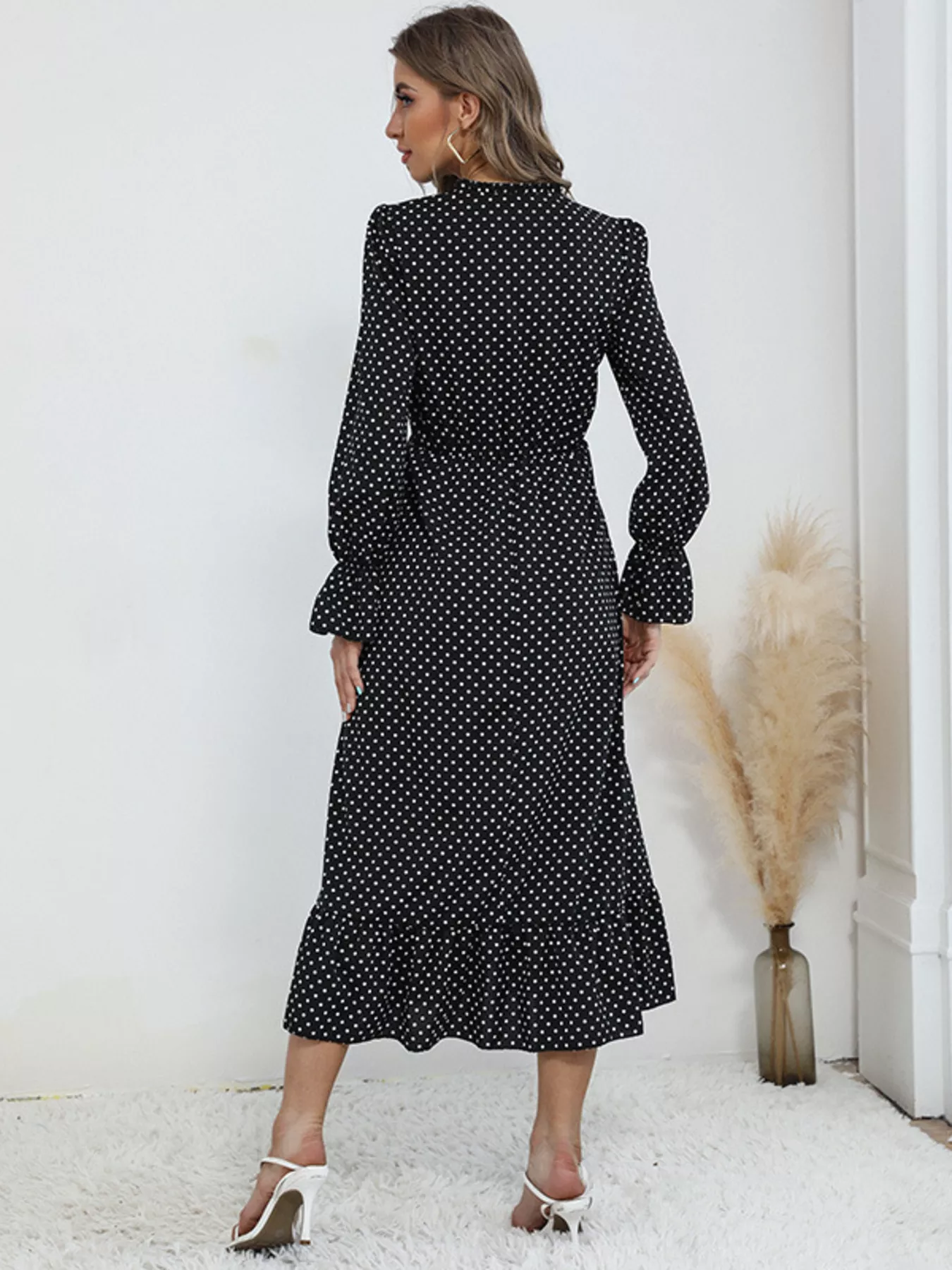 Polka Dot Ruffle Hem Midi Dress - Image 6