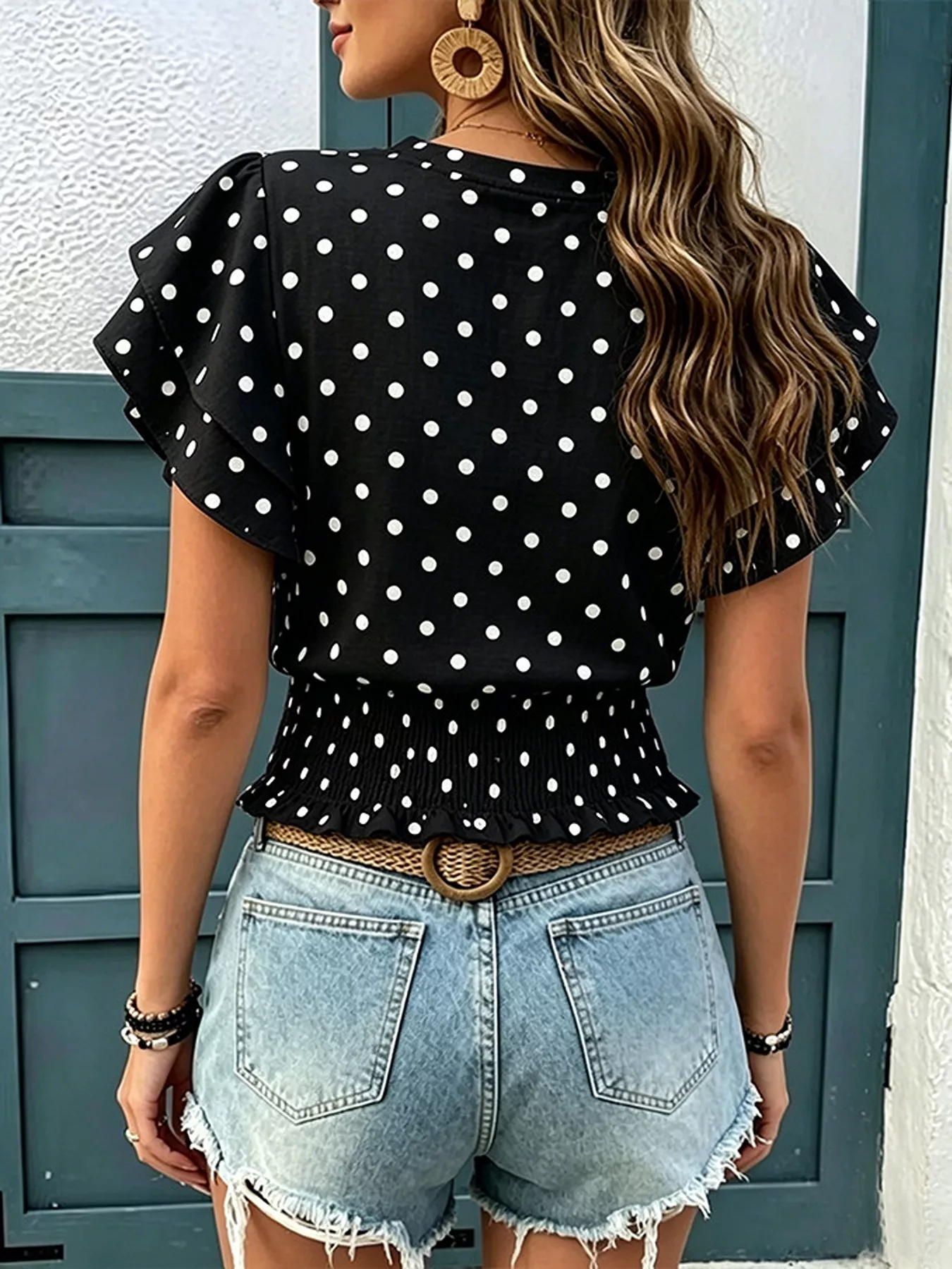 Polka Dot Ruffle Sleeve Blouse - Image 5