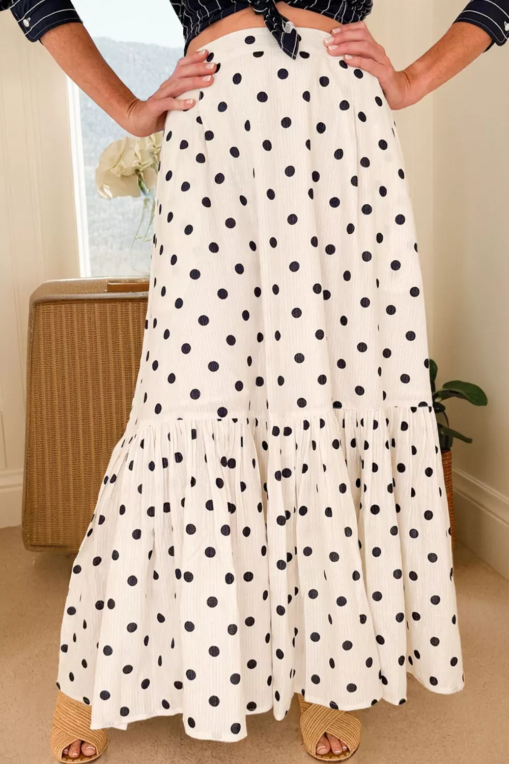 Polka Dot Ruffled Slit Maxi Skirt - Image 4