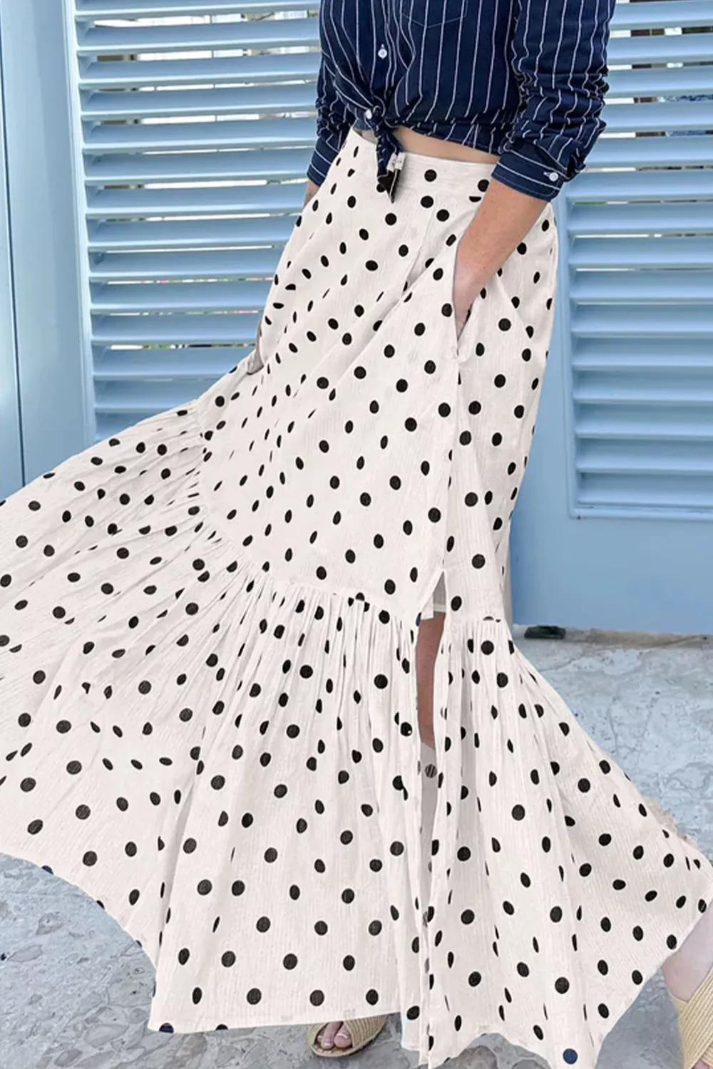 Polka Dot Ruffled Slit Maxi Skirt - Image 7