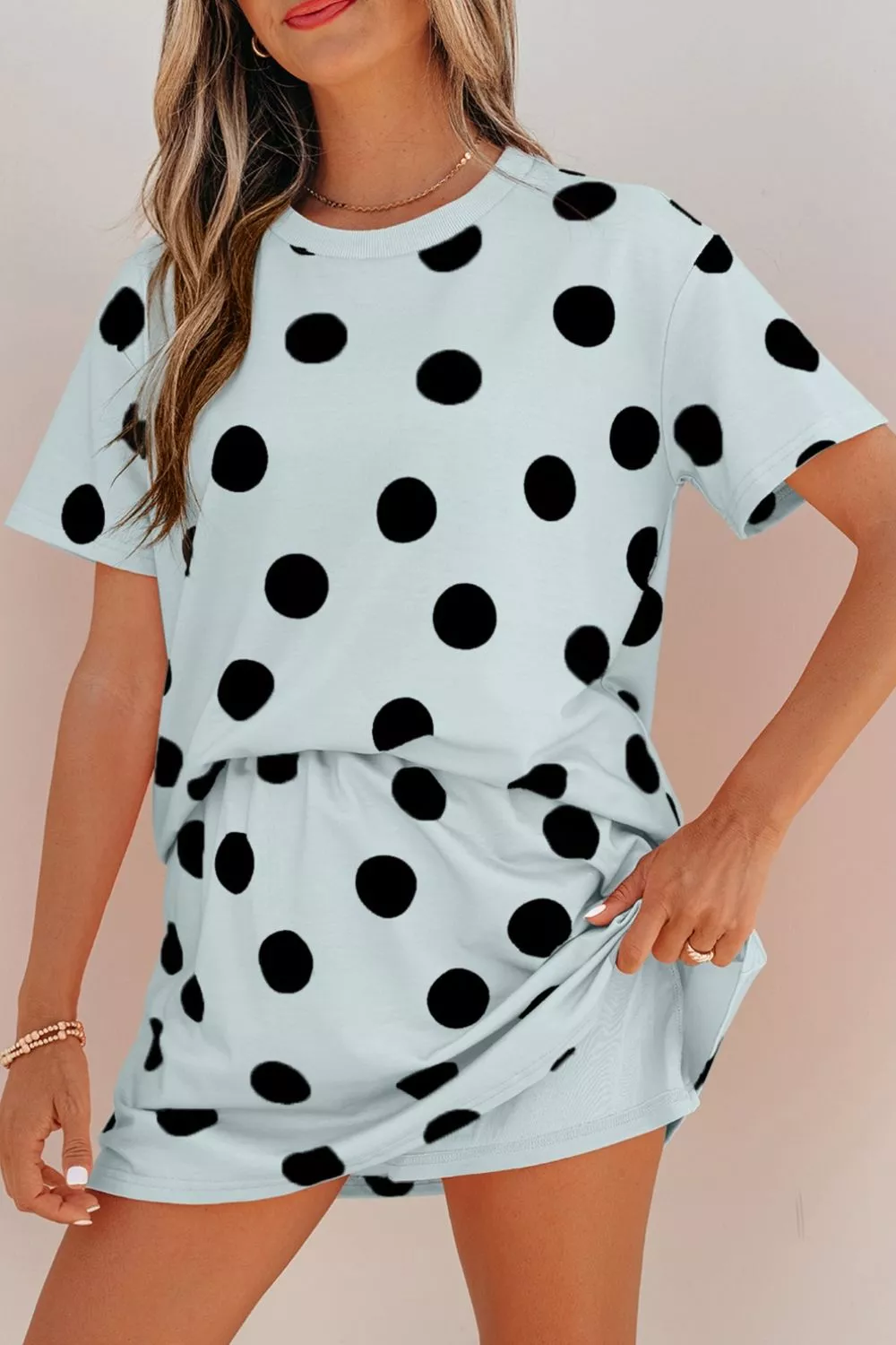 Polka Dot Short Sleeve Top Casual Skort 2pcs Outfit - Image 3